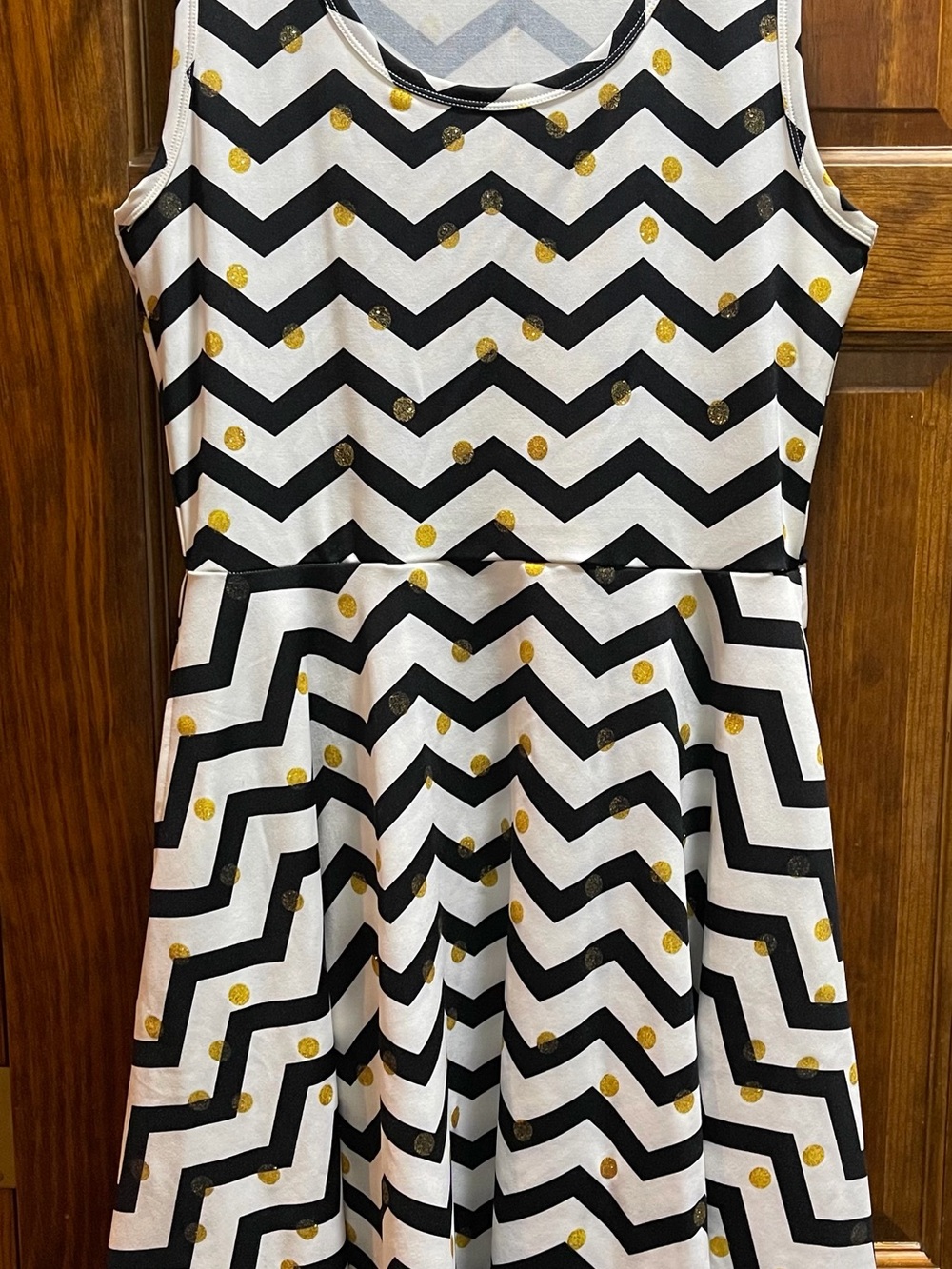 LuLaRoe Black & White Chevron Dress with Gold Polka Dots